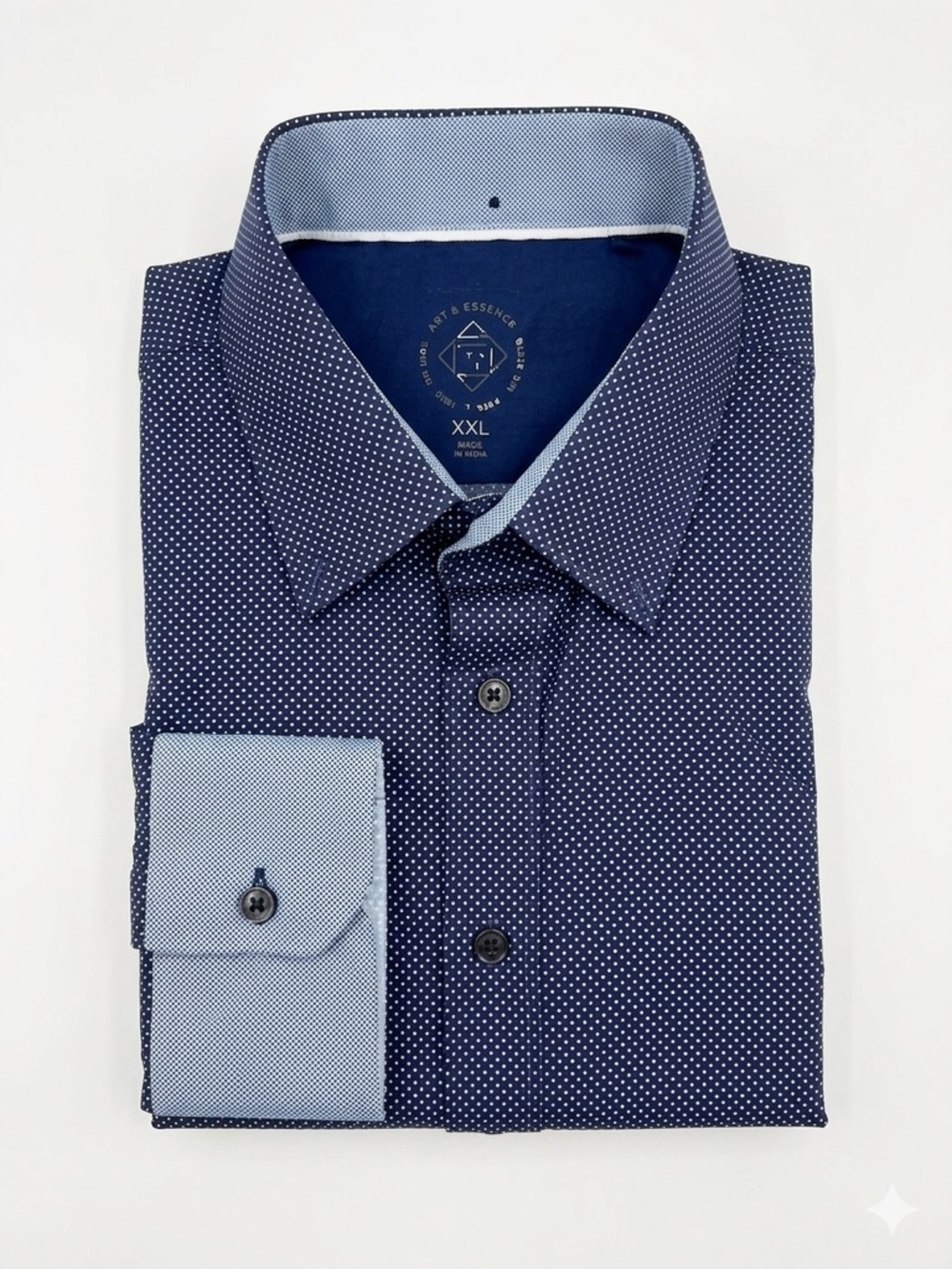 Con.Struct Slim Fit Men's Navy Microdot Dress Shirt with Contrast Trim‎ XXL